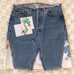 Riley Upcycled Embroidered Patch Denim Blue Skirt